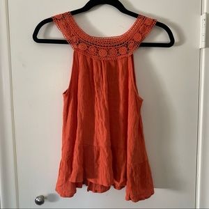 Buttons altar’d state orange lace trim top